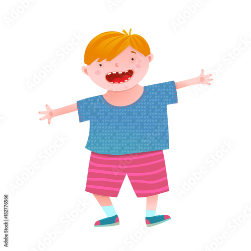 Childish boy mascot funny and cheerful vivid colors. Vector illustration. 