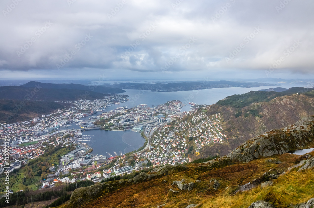 View of Bergen town from Mount Ulriken