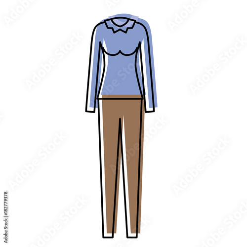 female clothes with pant and blouse long sleeve in watercolor silhouette vector illustration