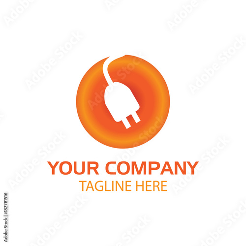 Creative Letter O with plug icon.  Flat Vector illustration