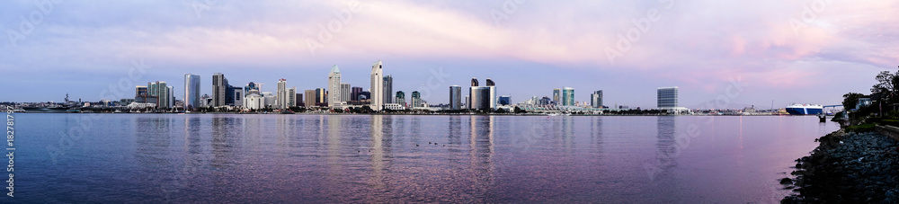 Long Panoramic View San Diego Waterfront Downtown City Skyline