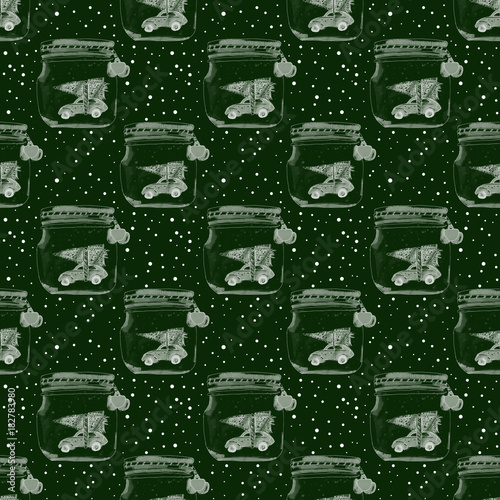  Seamless pattern with car and Christmas tree