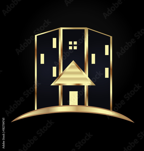 Gold modern house building icon