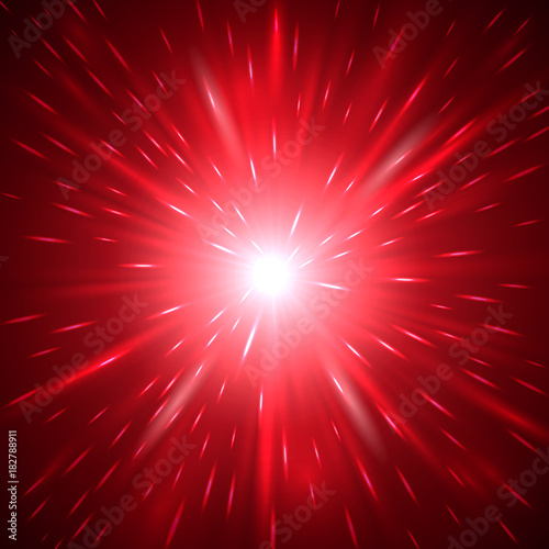 Red abstract light burst background, vector decorative illustration