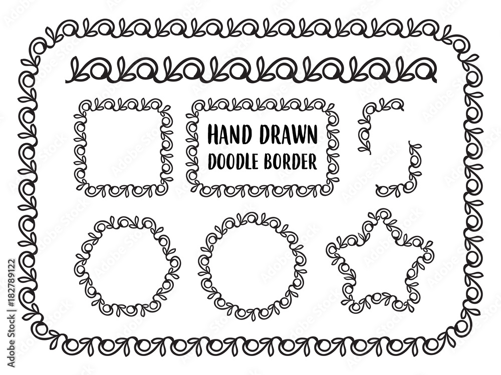 Fototapeta premium Vector set of hand drawn doodle border 