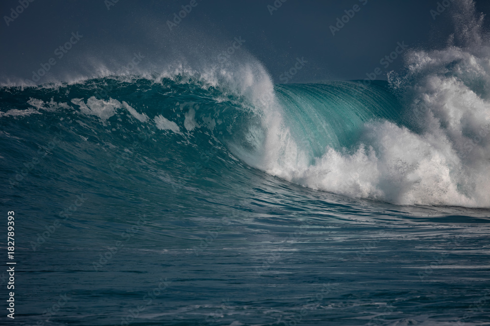 Huge waves crashing in ocean. Seascape environment background. Water texture with foam and splashes. Hawaiian surfing spots with nobody Huge waves crashing in ocean. Seascape environment background. Water texture with foam and splashes. Hawaiian surfing spots with nobody