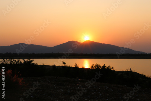 Sunset at Huay Mai Teng water reservoir, Ratchaburi, Thailand