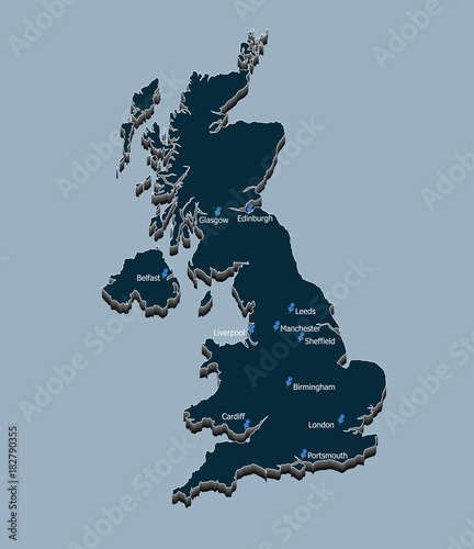 The United Kingdom main cities distribution and position 