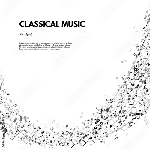 Classical music festival poster or banner template. Vector Classical Music festival text on stave background.