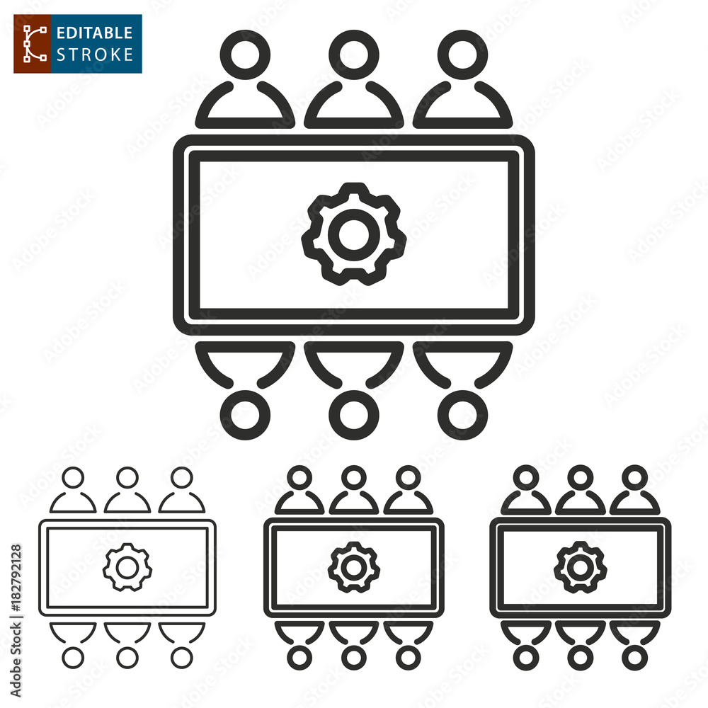 Naklejka premium Conference table - outline vector icon. Editable stroke.