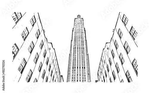 Sketch illustration of Midtown Manhattan, New York City, USA in vector.
