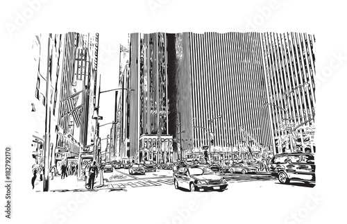 Sketch illustration of The City of New York, often called New York City, simply New York or NYC, is the most populous city in the United States of America in vector.