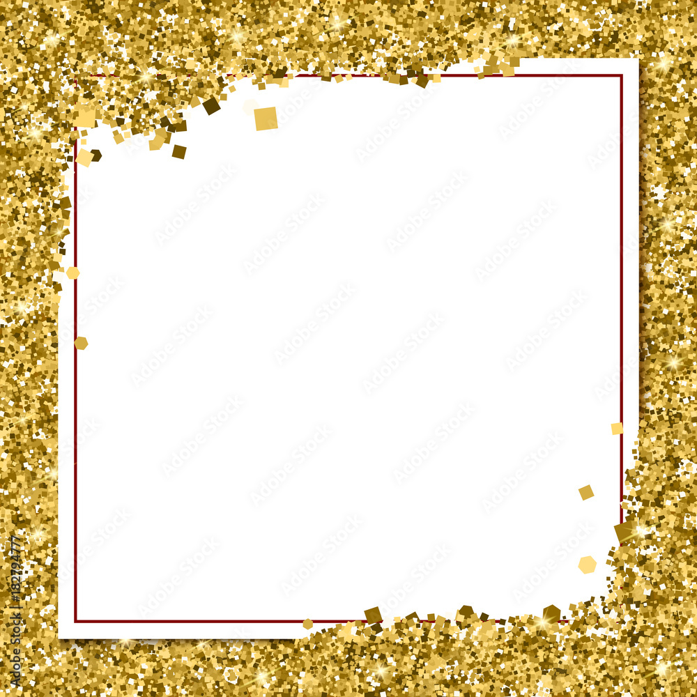 Glittering background with white banner and place for your message. Modern, gold template for VIP card, exclusive gift certificates, luxury voucher, presentation for shop, 3D illustration Glittering background with white banner and place for your message. Modern, gold template for VIP card, exclusive gift certificates, luxury voucher, presentation for shop, 3D illustration