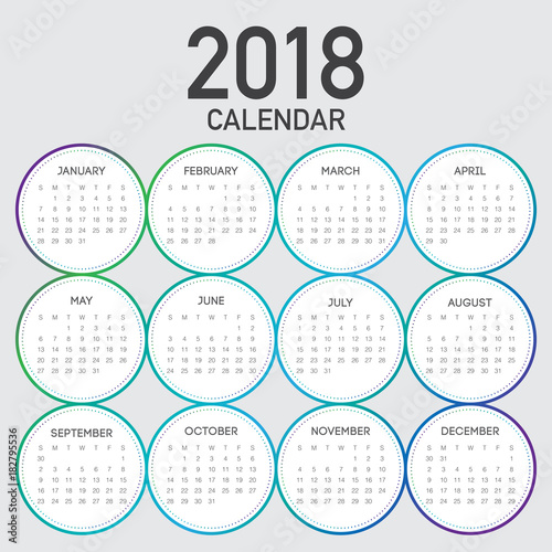 Year 2018 calendar vector design template