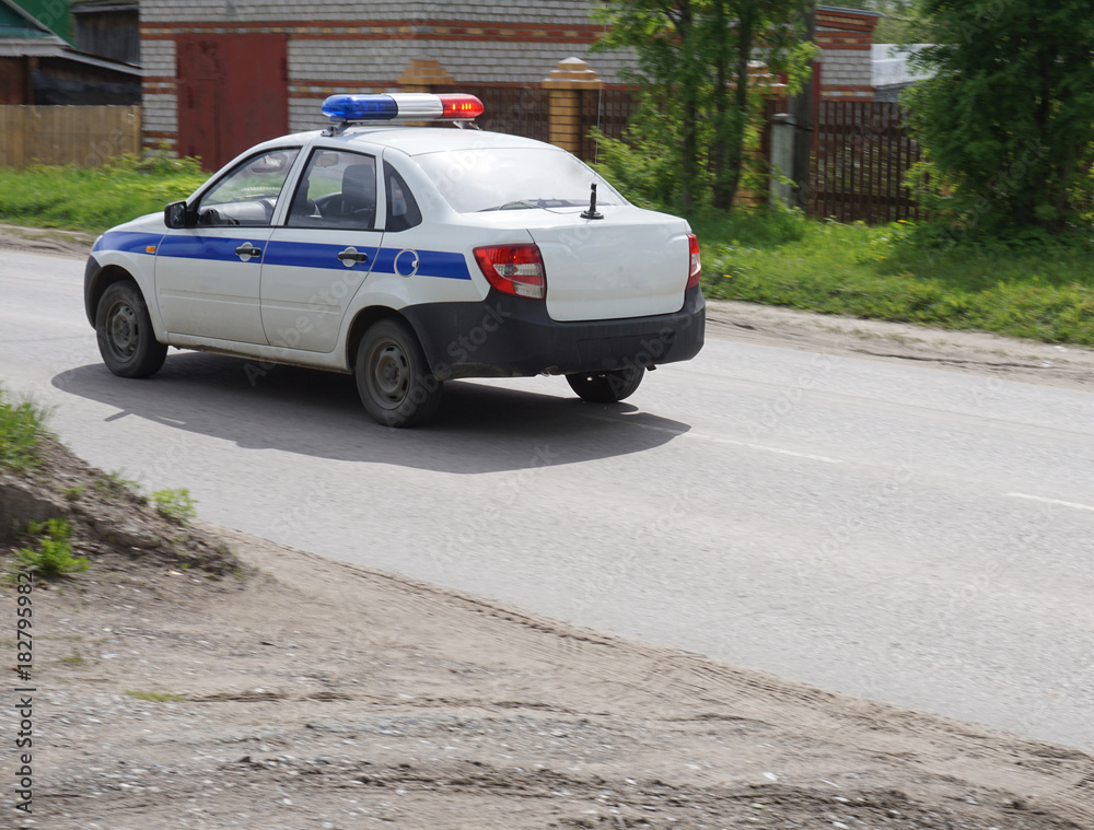 Russian police car with flashing lights