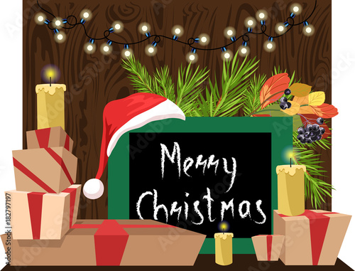 Christmas gifts on wooden background