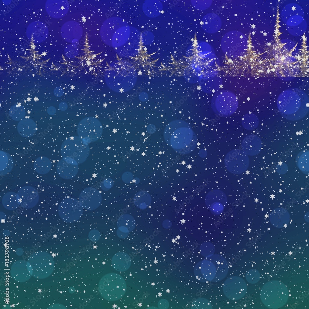 Obraz premium Snowy forested horizon over blue copy space