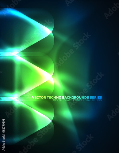 Illuminated lens flares, glowing color techno background
