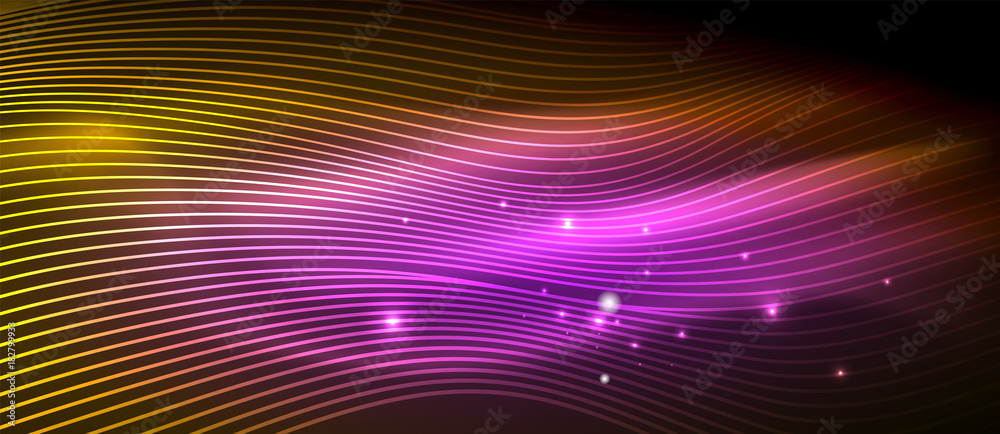 Glowing abstract wave on dark, shiny motion - obrazy, fototapety, plakaty 