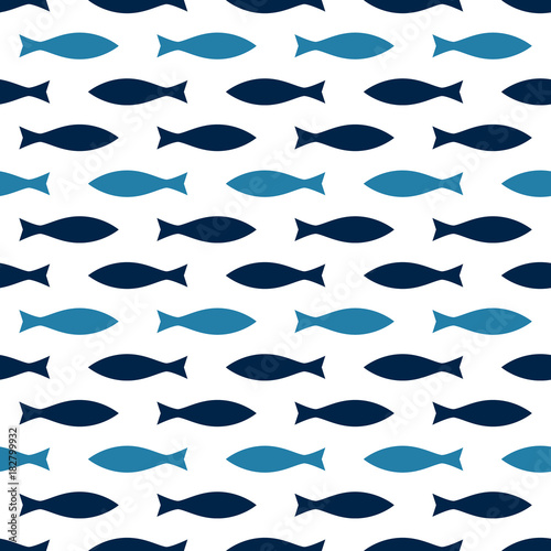 Small fish simple seamless pattern in blue and white, vector