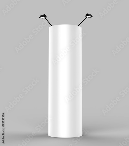 Round Expand Tower  three panels Graphic panels Pop Up Display or totem banner stand. 3d render illustration.