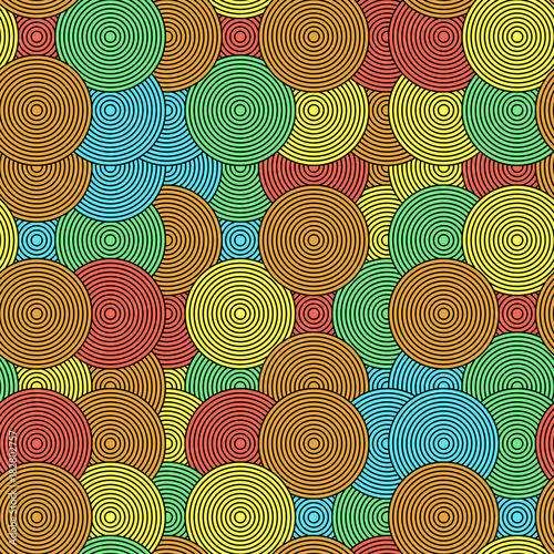 Colored concentric circles. Seamless vector pattern.