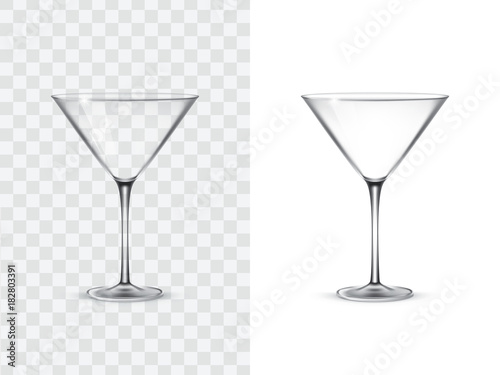 Realistic margarita glasses, vector illustration isolated on white and transparent background. Mock up, template of glassware for cocktail