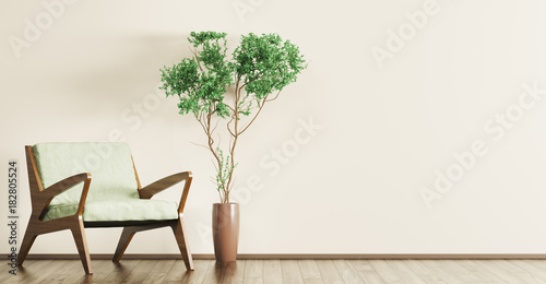 Interior of living room with armchair 3d rendering