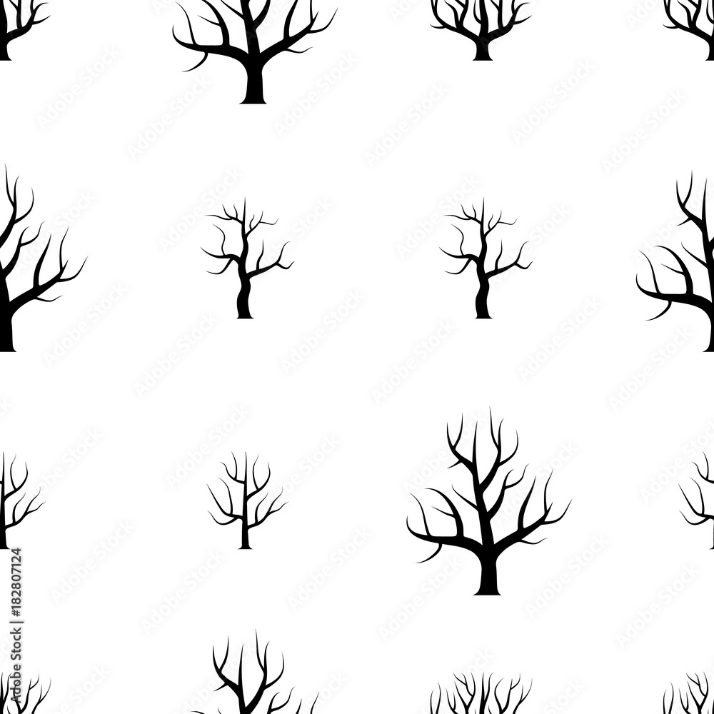 Fototapeta premium Seamless black and white curved trees without leaves backgrounds. Vector forest seamless texture. 