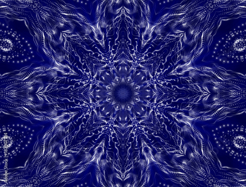blue abstract background of particles. 3d rendering. kaleidoscope ornament
