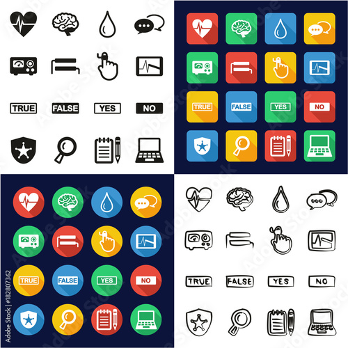 Lie Detector All in One Icons Black & White Color Flat Design Freehand Set