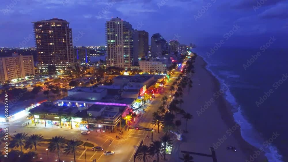 Fort Lauderdale Beach at night, aerial view
