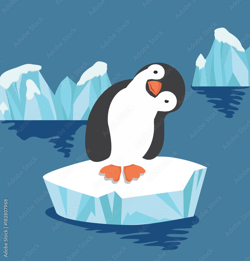Naklejka premium Cute penguin on ice floe