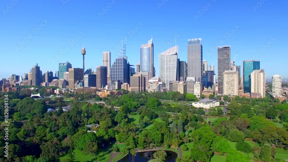 Beautiful aerial view of Sydney skyline from Royal Botanic Garden, Australia
