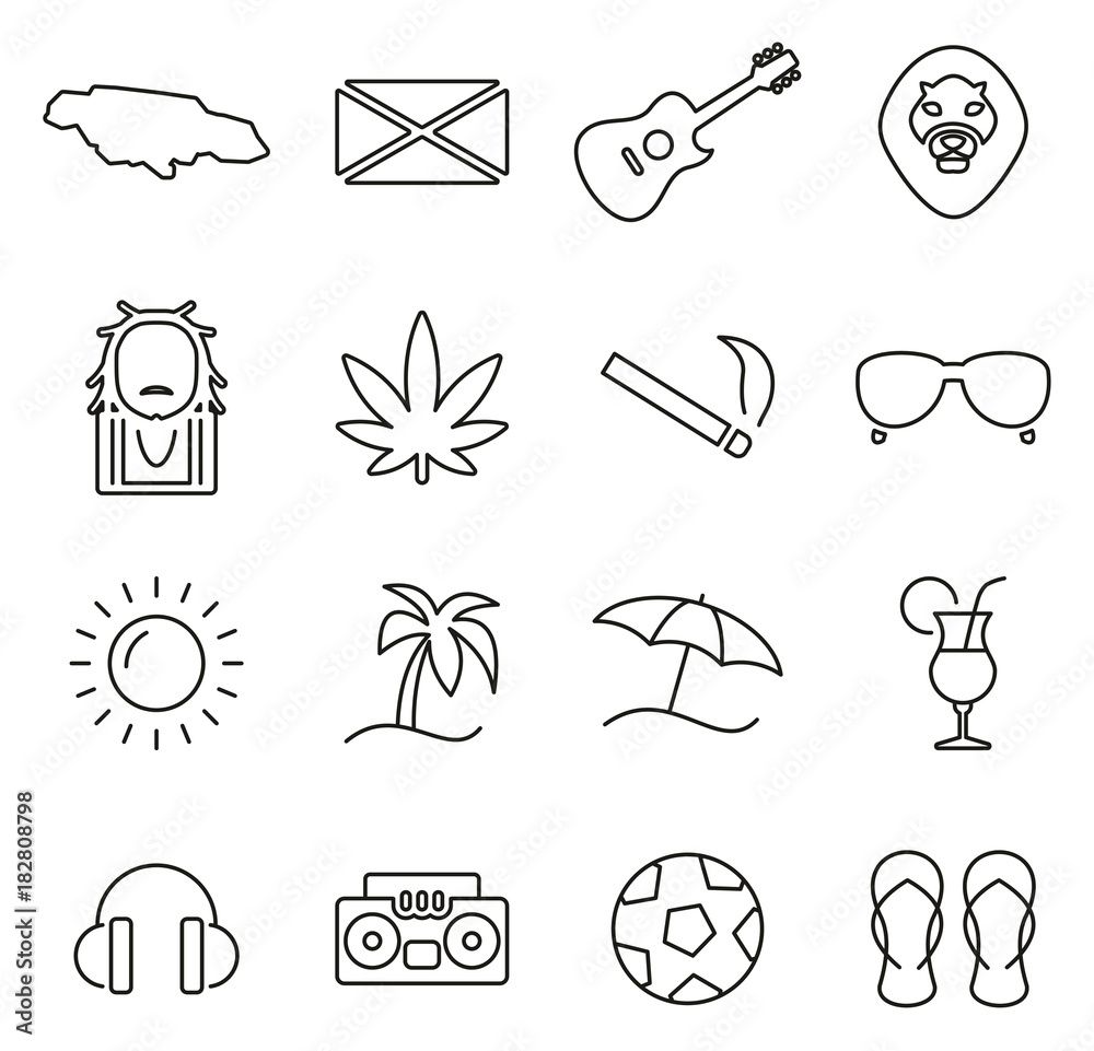Jamaica Country & Culture Icons Thin Line Vector Illustration Set Stock ...