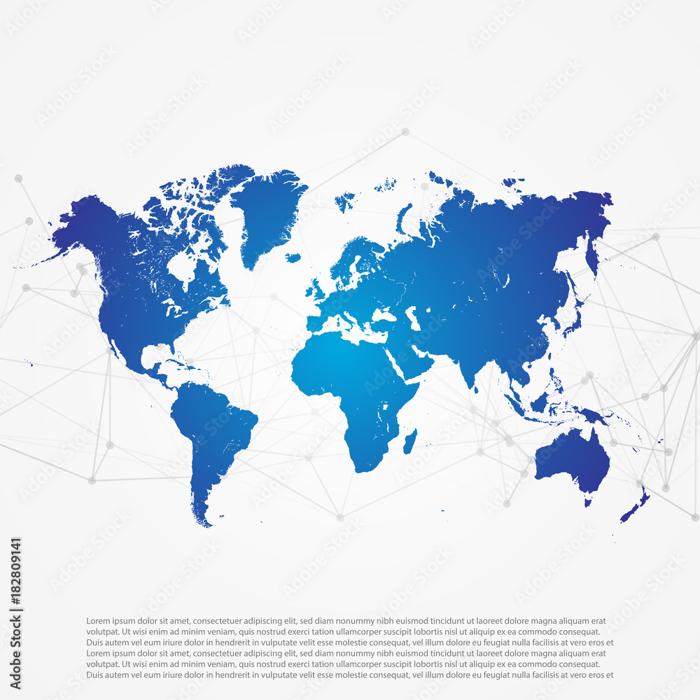 World Map with Abstract Network Mesh - Digital Internet Things of Technology Template Vector Background