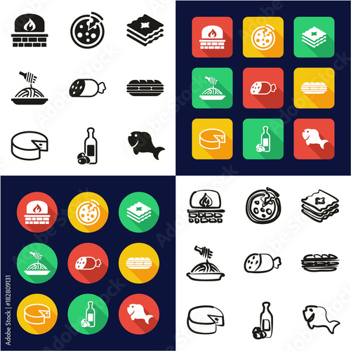 Italian Food All in One Icons Black & White Color Flat Design Freehand Set photo
