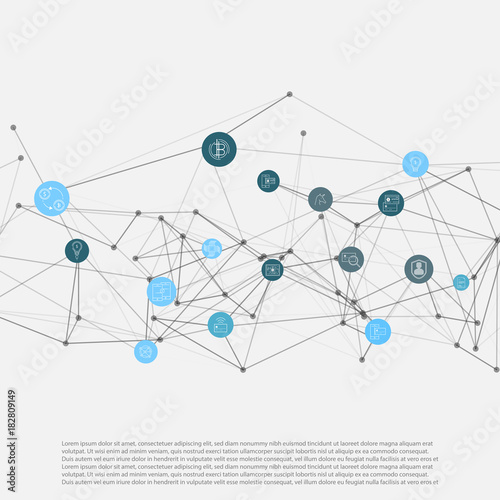 Abstract network mesh with bitcoin icons collection - illustration vector background