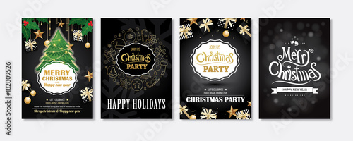 Merry christmas greeting card and party invitations on black background. Vector illustration element for happy new year design.