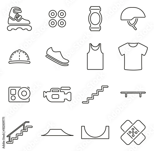 Inline Extreme Sport Icons Thin Line Vector Illustration Set