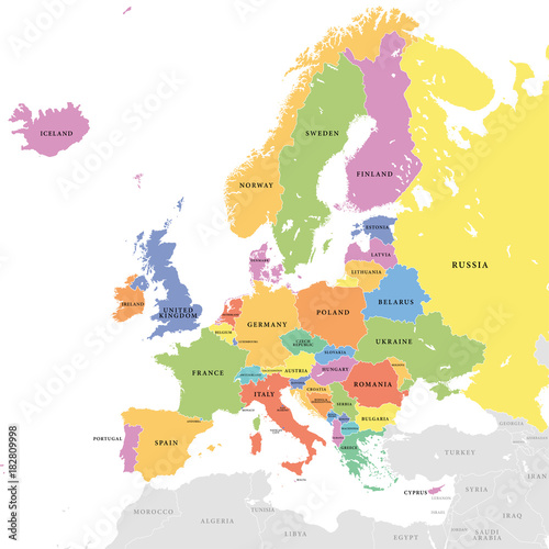 Obraz Wektor kolorowe mapy europejskiej