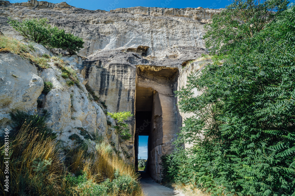 Tunnel through mountain at limestone mine