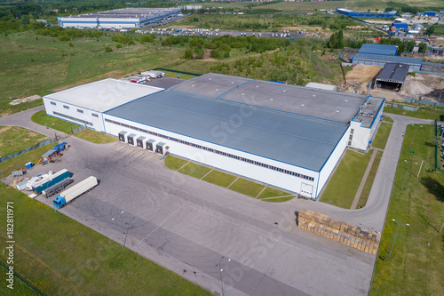 aerial view warehouse building on a summer day