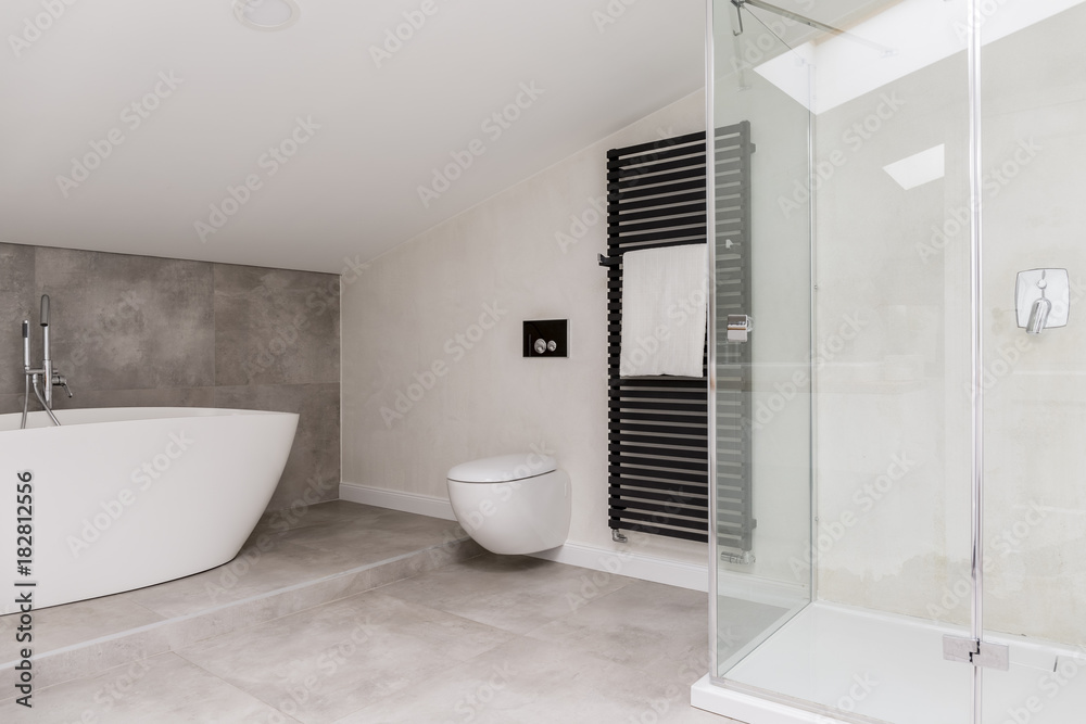 Glass shower in bright bathroom Glass shower in bright bathroom
