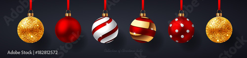 Christmas balls with red ribbon
