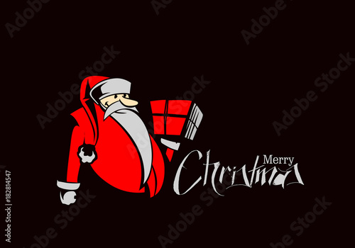 Santa Claus holding a gift box. Merry Christmas - vector illustration