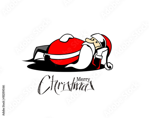 Santa Claus sleeping, Christmas vector illustration. Holiday background.