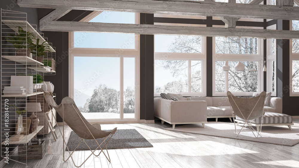 Image result for Living room of luxury eco house, parquet floor and wooden roof trusses ...