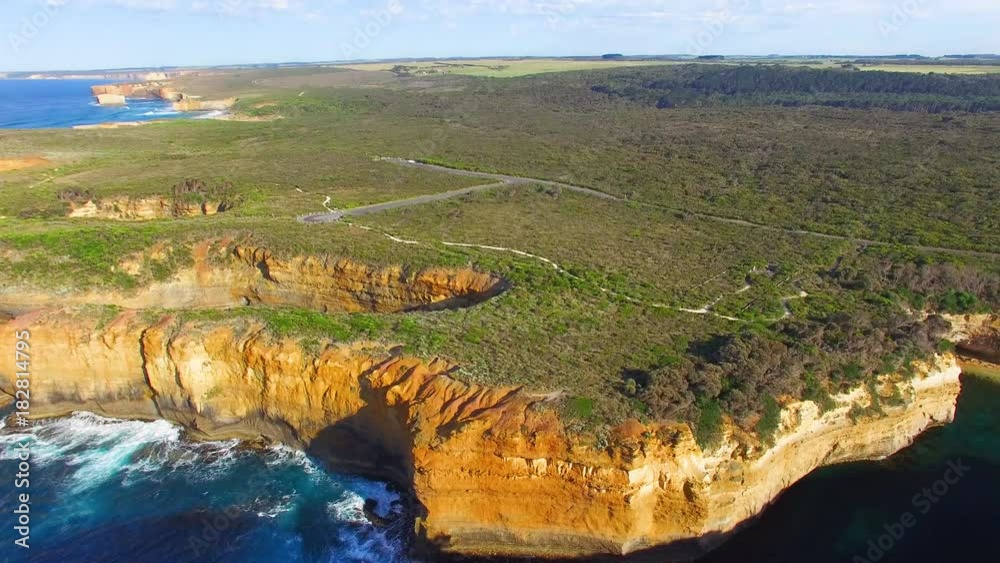 Panoramic aerial view of giant cliffs along the Great Ocean Road, Australia Panoramic aerial view of giant cliffs along the Great Ocean Road, Australia