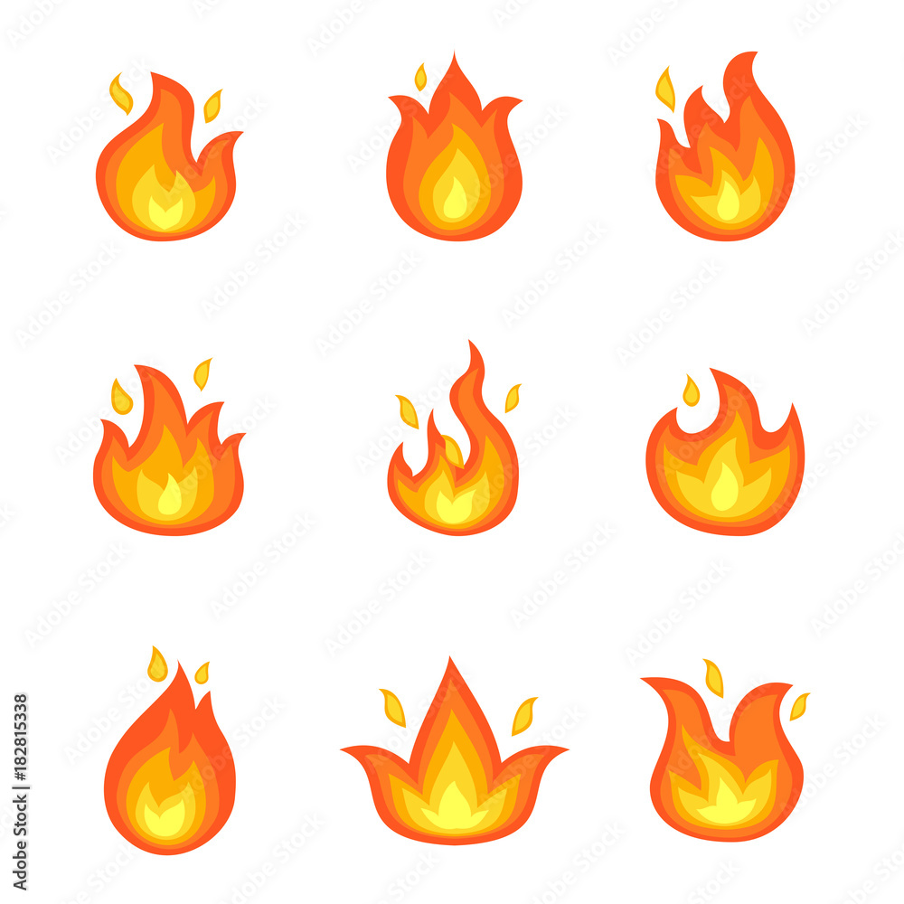 Burning Fire Set of Icons Vector Illustration Burning Fire Set of Icons Vector Illustration